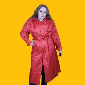 Vintage Paris Sport Club Red Trench Coat with Belt, 7/8